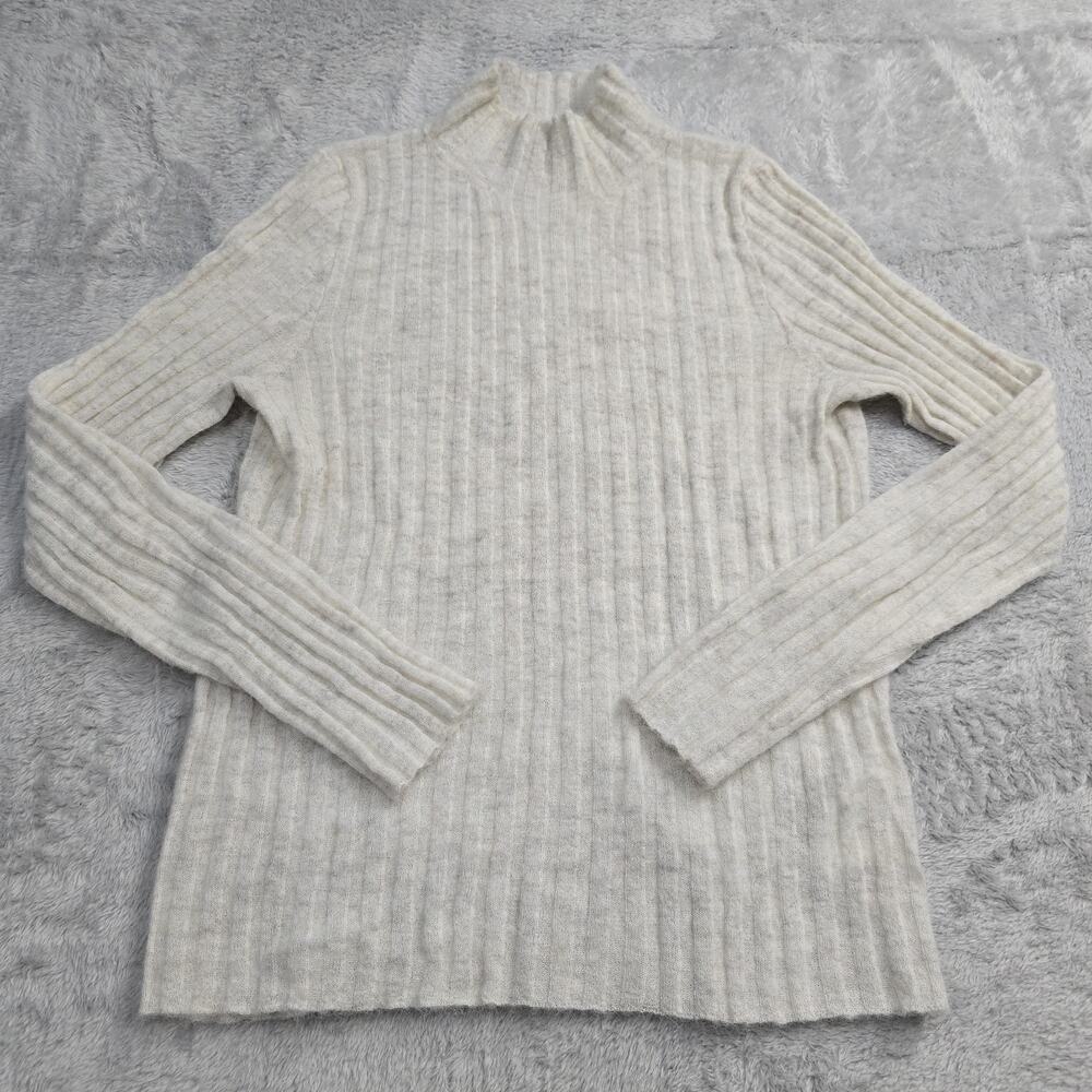 Madewell Alpaca Cream Marled Ribbed Mockneck Sweater Sz L Minimalist Layering